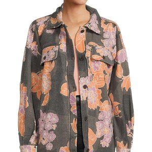 NWT Free People Floral Gray Printed Longline Shacket Size XS